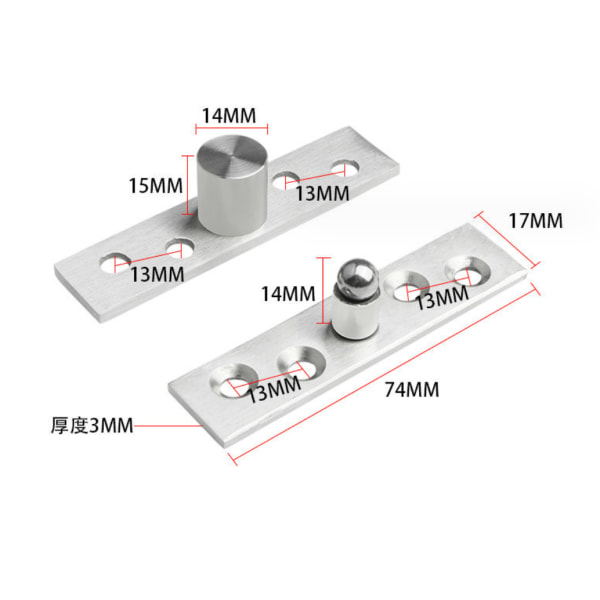 360 graders doldörr pivotgångjärn, 4 pivotgångjärn, silver, 74*17mm