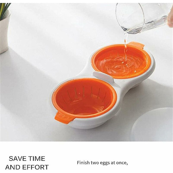 Drænende æggekoger, mikrobølgeovn ægpochere, non-stick funktion, ægpochere kop mikrobølgeovn, dobbelt kop ægkoger ægdampkoger køkkengadget, BPA-fri orange