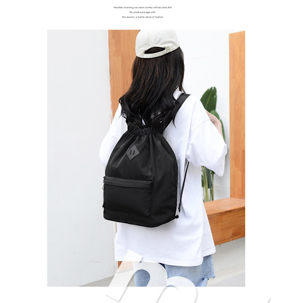 Stor Kapacitet Nylon Snørebånd Sports Rygsæk Anti-tyveri Casual Rygsæk Fashion Skuldertasker sort 32*42*15cm