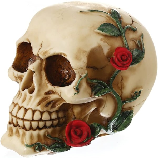 Human Skull Wish Rose Resin Staty Small Head Sculpture Skull Col