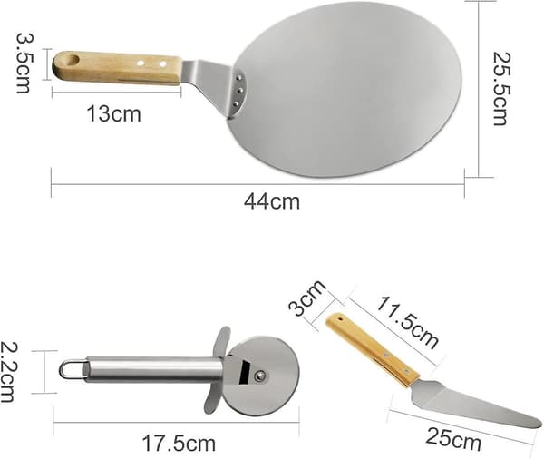 3 st Pizza Cutter, Pizzaspade, Rostfritt Stålkaka Spade Trä