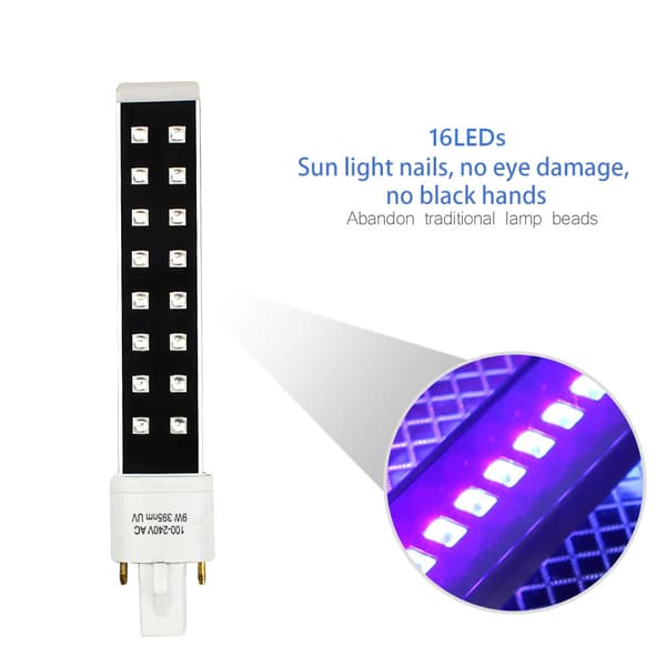 1 stk. Hærdelampe-erstatning 9W UV LED-lampe-rørpære Neglekunst D