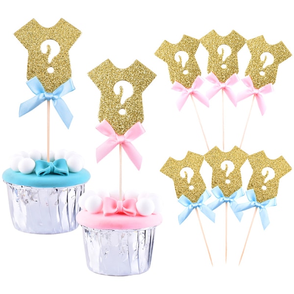 12 stk. Glitter Køn Afsløring Cupcake Toppers, Glitter Baby Cupcake Toppers, til Fødselsdag, Bryllup, Dåb, Babyshower, Børnefest Dekorationer