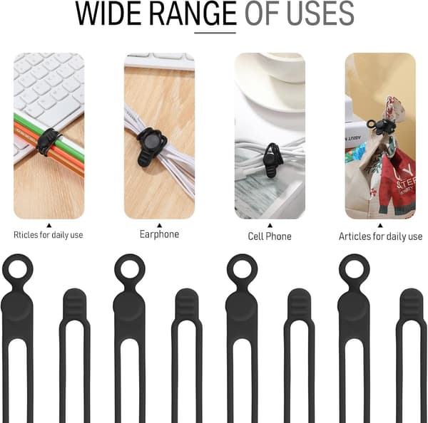 40 Silikone Kabelbindere Genanvendelige Kabelclips Justerbar Kabelopbevaring Multifunktionel Opladerledning Organizer til Kabelfiksering (Sort)