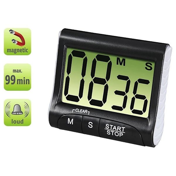 Kjøkkenklokke med display, magnetisk bakside, høy alarm på et tau, matlaging