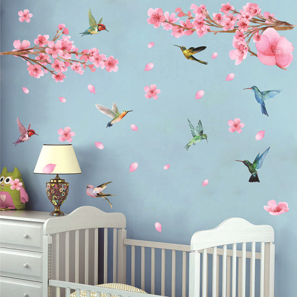 En set väggklistermärken Blommor Fåglar Väggdekoration för väggdekoration