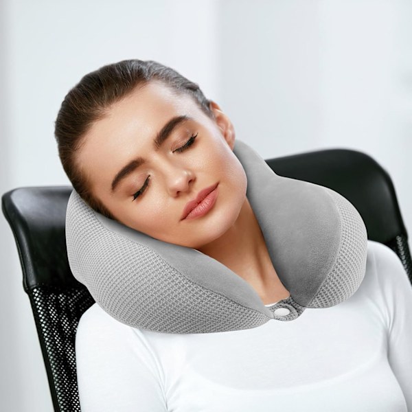 Resekudde, Resekudde, Resekudde i Memory Foam, Flygplanskudde, för Resor, Grå