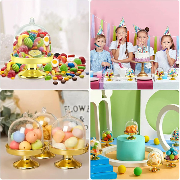 12 Stycken Mini Tårtställ, Mini Muffinsställ med Kupollock, Mini Displayställ i Plast, för Choklad, Ost, Kokosmakroner, Romkulor
