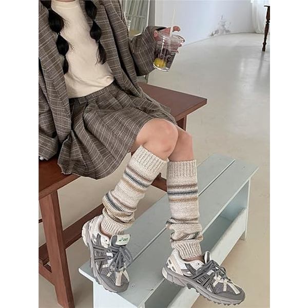 Y2K Strikkleggins for kvinner Vinter - Fargestrålende Slouchy Leggins - Lolita Kawaii Tilbehør