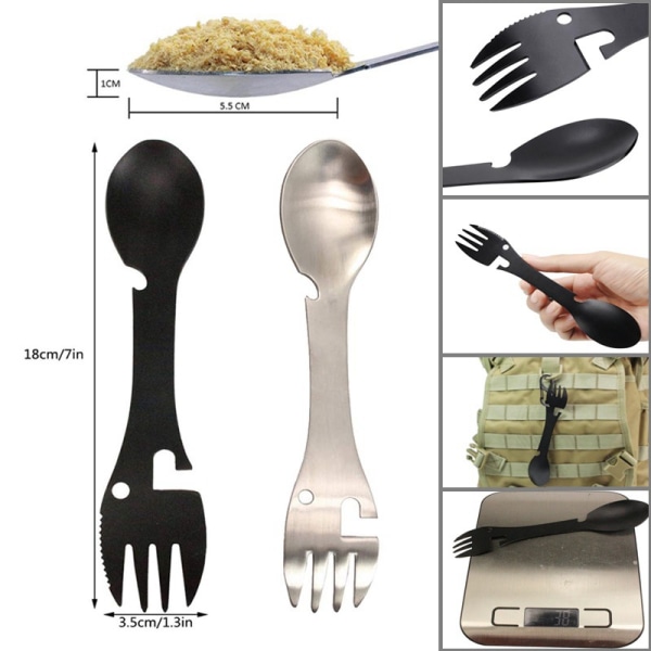 2 stk. Multifunktionel rustfrit stål gaffel ske, 5 i 1 Spork