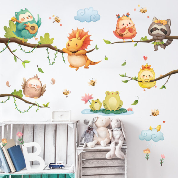 A set of Wall Stickers animals on branches clouds flowers Wall St