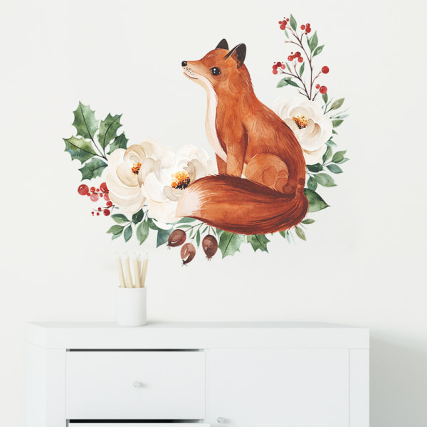 Et sæt kreative blomster ræv vægklistermærke, vægklistermærke vægdekoration