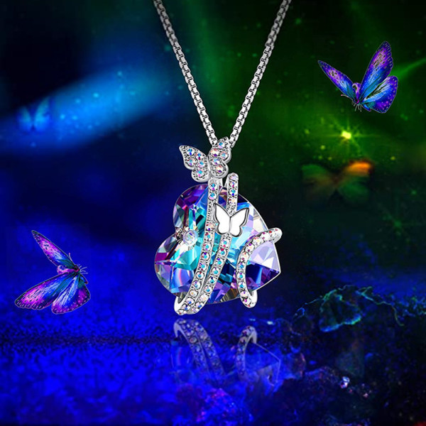 Butterfly Halsband för kvinnor, Birthstone Love Heart Smycken present d47e  | Fyndiq
