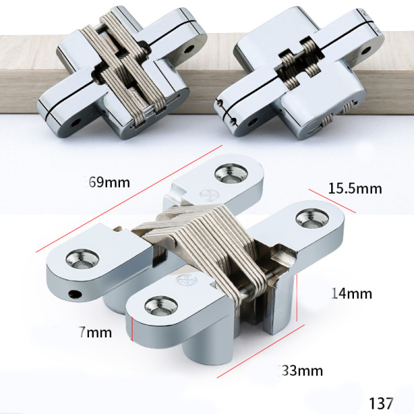 1 st 69 mm dolda korsformade osynliga gångjärn för trä Ha