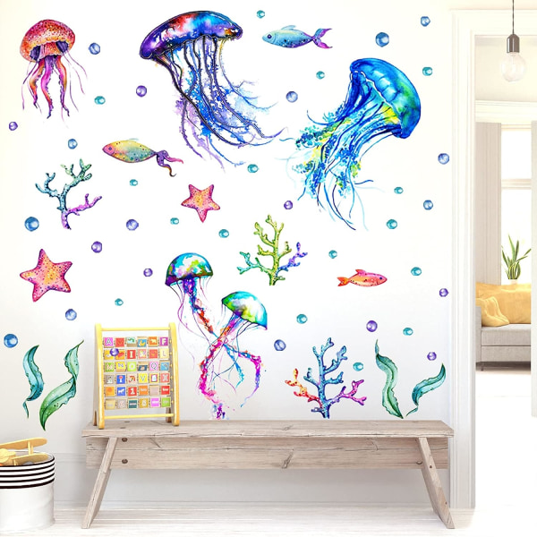 Ocean Jellyfish Wall Decal, Under The Sea Fish Jellyfish Wall Stickers, Vivid Se