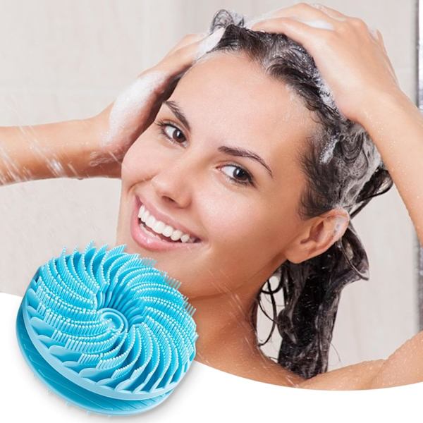 Silikon Kropps Scrubber Børst - 2 i 1 Innovativ Roterende Badebørste - Myk Bade Svamp (Blå, 10.2*4cm)