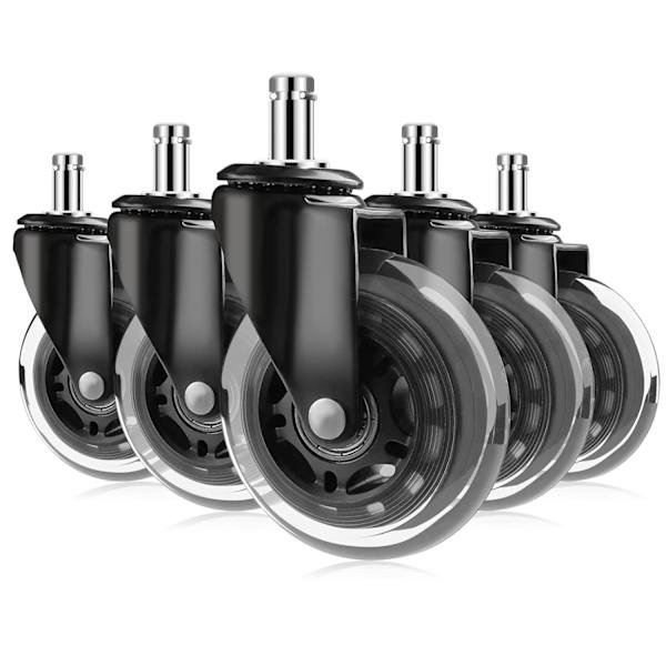 5 stk gummihjul til kontorstol 11mm x 22mm, 360° rotasjon for