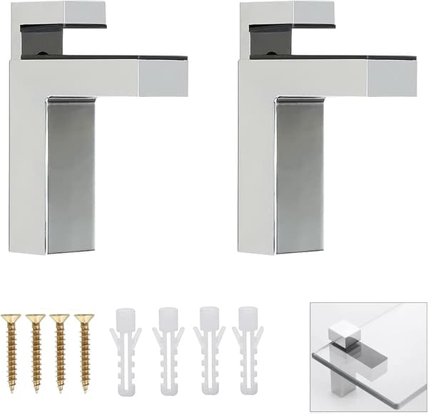 Justerbart Glashyllfäste, 2 Delar Glashyllstöd, Zinklegering Justerbar Glasklämma för 5-25mm Tjocklek Trä/Glashylla (Silver)