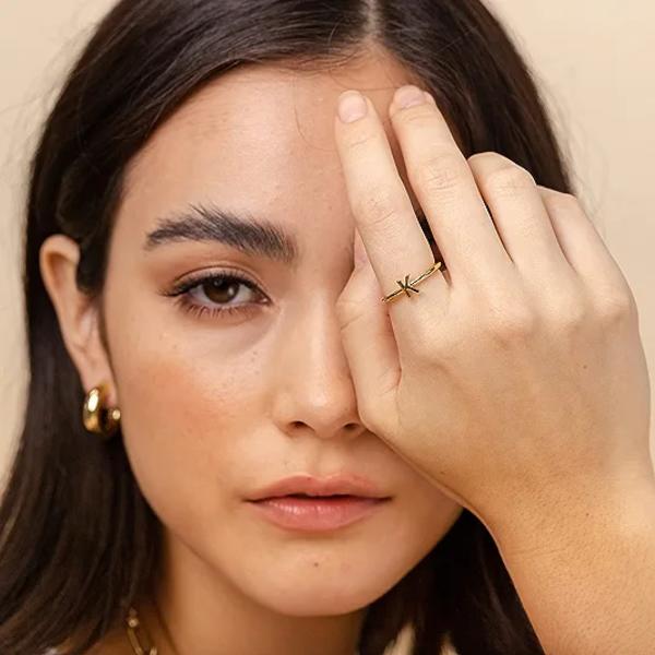 14K Guldpläterad Initial Justerbar Ring | Dam Initial Ring | Fasion Ring Kvinnor