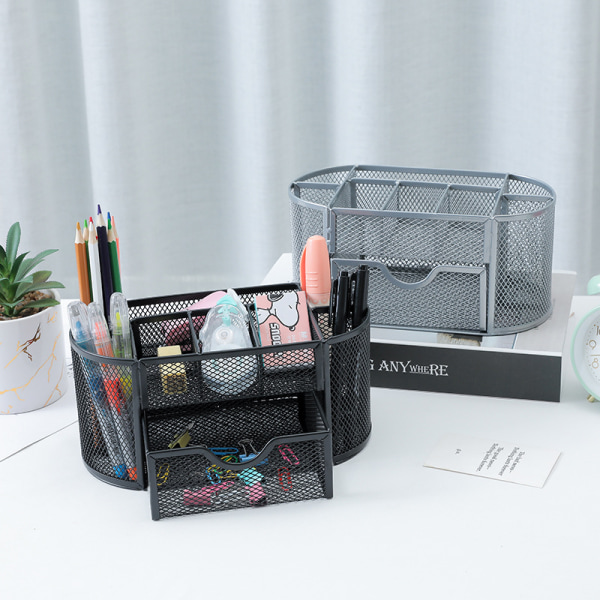 1pc Metal Mesh Desk Organizer with Drawer and Pen Holder, Space S