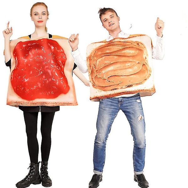 Halloween Kostume Toast Brød Jumpsuit Karneval Fest Ferie Sjovt Tøj Voksen Mand Og Kvinde Par Beklædning