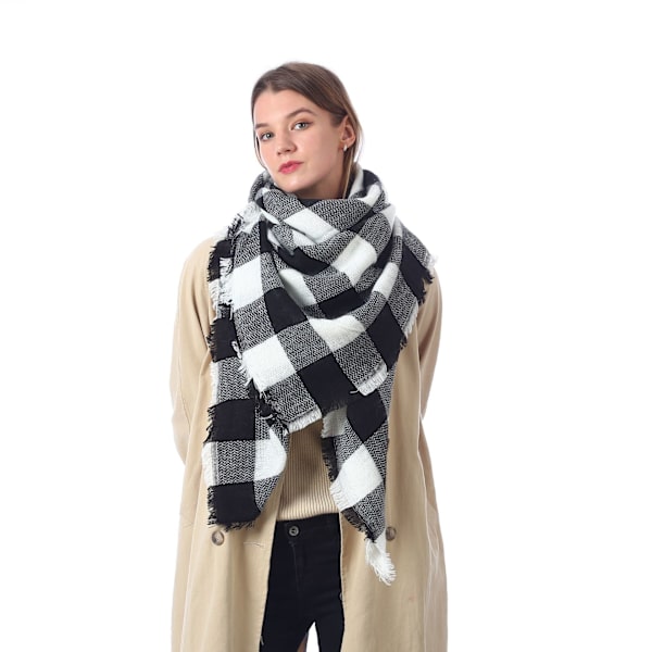 Mjuk Triangelhalsduk för Kvinnor och Män, Imitation Cashmere, Fransar, Färgblock, Vinterhalsduk (140*140cm)