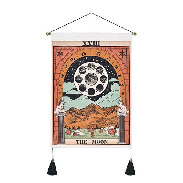 Set av 3 Tarot-vävnader - Stjärnans och solens måne - Medeltida väggvävnad - Mystisk väggdekor för sovrum