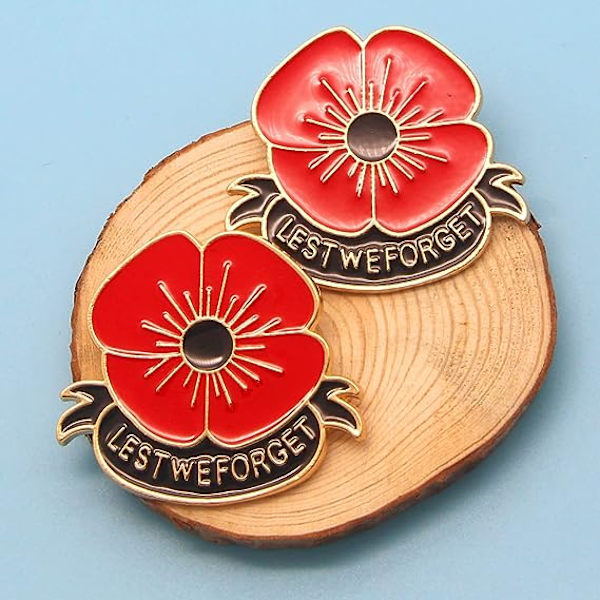 Röd metall vallmo blomma Pins Brosch Handgjord hantverk emalj blomma Lest We Forget f