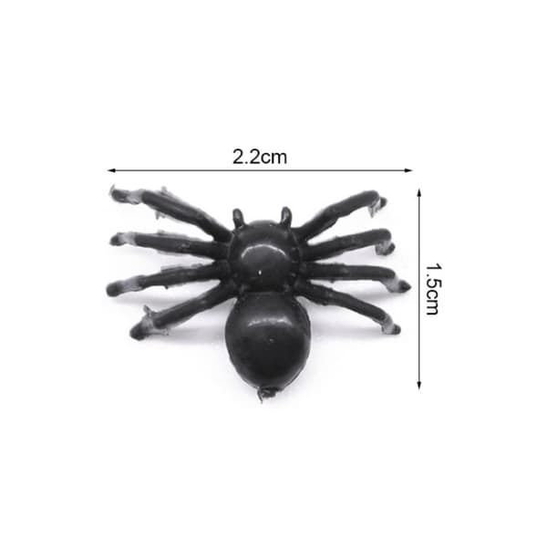 200 stk realistiske edderkopper Halloween-dekorasjon, plast mini svart