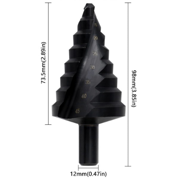 Stegfräss, 10-45mm HSS Konisk Fräs, Stegfräss, Perfekt för Metall, Trä, Plast, Mässing, Aluminium