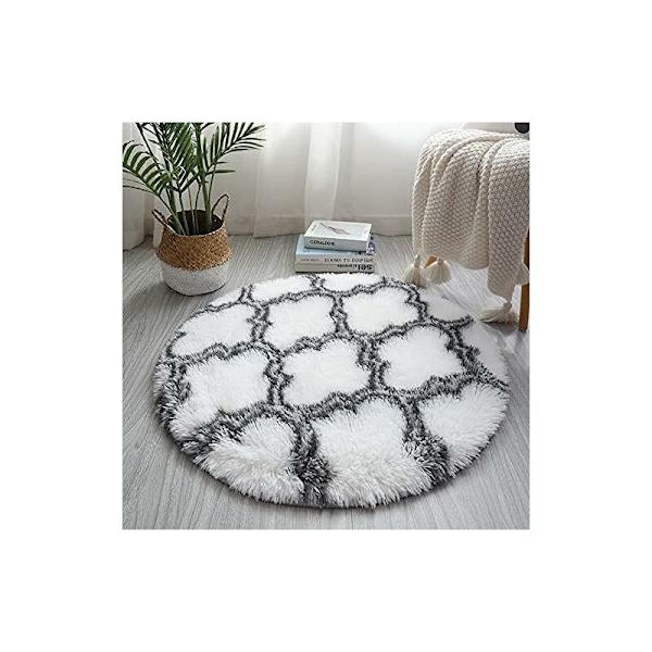 Koselig Basic Rund Teppe Mykt Sklisikkert, Vaskbart Teppe Med Lang Myk Haug, Dekorativt Teppe For Soverom, Stue, Sofa Og Stoldekorasjon, Firkløver, Hvit 120cm