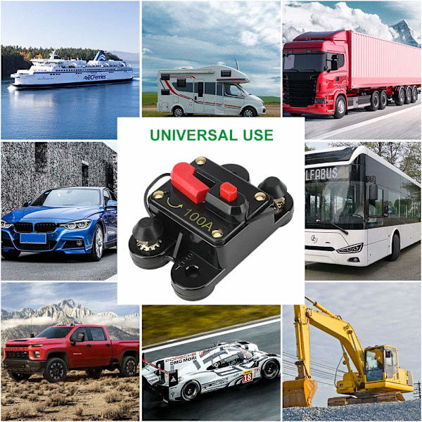 12V-48V DC Bilstrømsafbryder Vandtæt Billaud Lydlinje Afbryder med Inverter Manuel Nulstilling Sikringsholder til Autocamper Båd (100A)