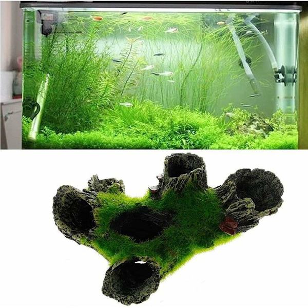 Akvarie Træstamme Dekoration, Harpiks til Akvarie Dekoration, til Skjul Rejer og Fisk Landskab Klippe Skjul Hule Træ Akvarie Dekoration 16X10X7cm
