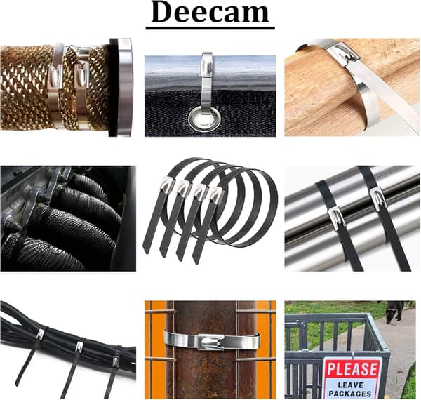 Sort slangeklemme 200*5,6mm, 100 stk. rustfrie stålfæsteelementer,