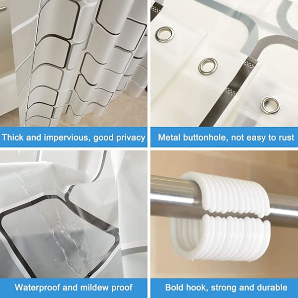 Mildew Proof Bruseforhæng Vandtæt Vaskbar og Antibakteriel Polyester Sheer Bruseforhæng (Hvid)