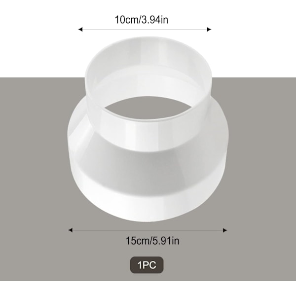 2 st ABS-kanalreducerare Kanaladapter 150 mm till 100 mm Ventilationssänkning för luftextraktor Ventilationskanal