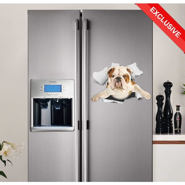 3D Dog Stickers - British Bulldog Stickers för vägg, kylskåp, toalett och mer - R