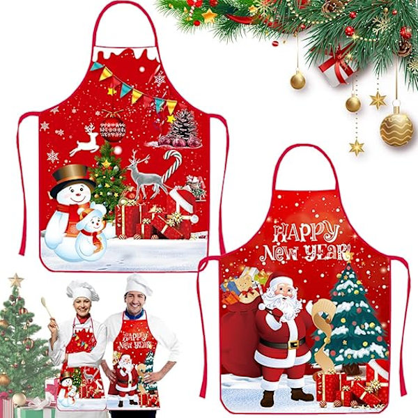 Juleforkle med Santa, Kjøkkenforkle, Julematlagingsforkle, Rød Juleforkle Trykt Forkle, Juleforklær til Julefest, Matlaging, Baking