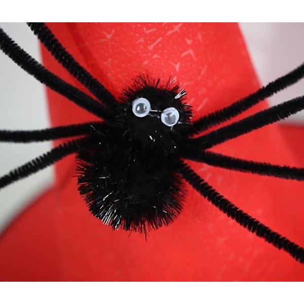 Halloween-Heks Hat med Sort Plysset Edderkop Halloween-Hætte