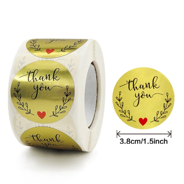 Gold Foil Thank You Stickers Roll 1.5" 500 Units in One Roll for Festival Cards