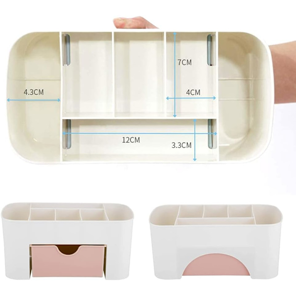 2 stk sminkeorganisator, sminkeboks, sminkeoppbevaringsboks, kosmetikkholdere boks, skrivebordssminkeoppbevaringsskuff, for kontor, sminke, soverom