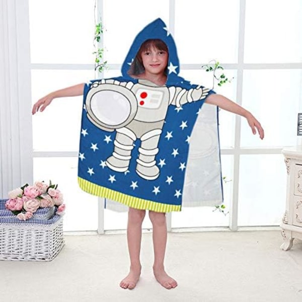 Barn med huva handduk badhandduk i mikrofiber mjuk bomull absorberande poncho handdukar söt tecknad astronaut mönster tryck badrock för pojkar simning pool coverups 30\"*55\", Blå Astronaut
