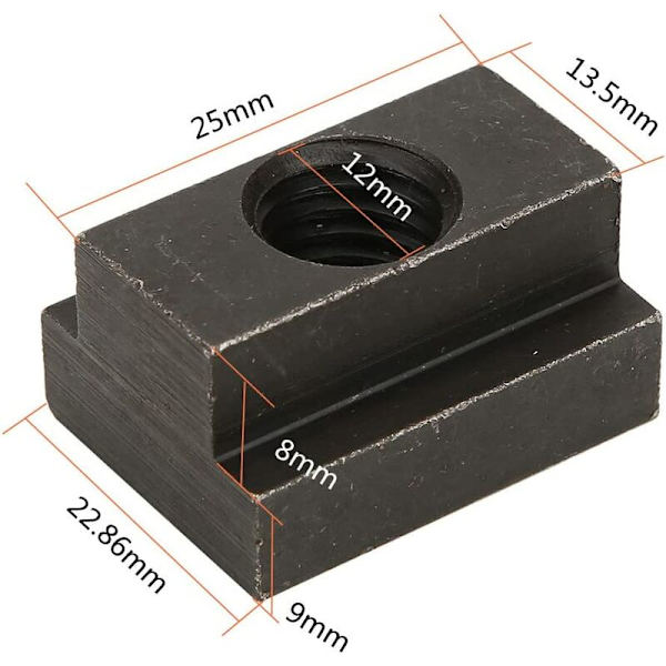 5 st M12 T-spår muttrar, T-spår muttergänga, med svart oxidfinish