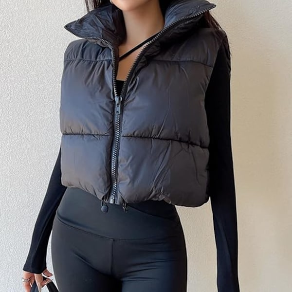 (M) Dam vintercropväst lättviktsärmlös varm ytterkläder dunväst vadderad gilet