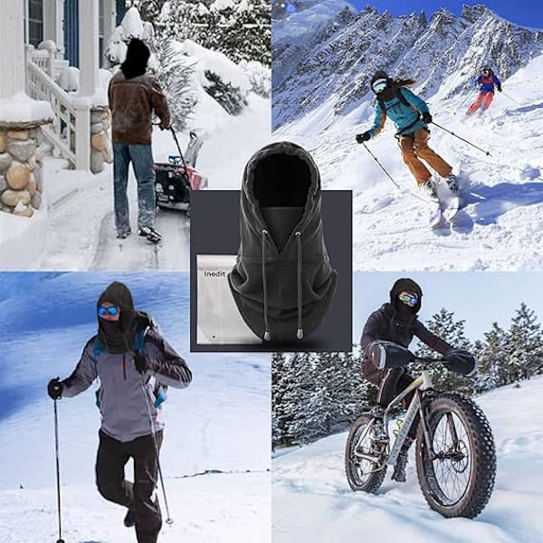 Multifunktionell Vinter Fleece Balaclava – Hatt + Halsduk + Halsvärmare för Män och Kvinnor – Kläder för Extrem Kyla, Svart, One Size