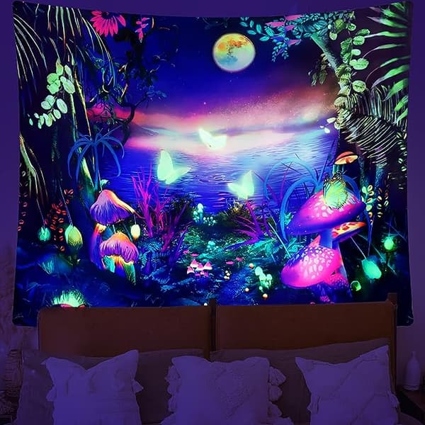 Soppveggteppe Blacklight-teppe Galakse Måne Blacklight