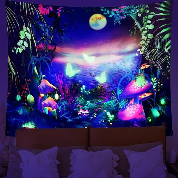 Svamp Väggbonad Blacklight Gobeläng Galaxy Moon Blacklight