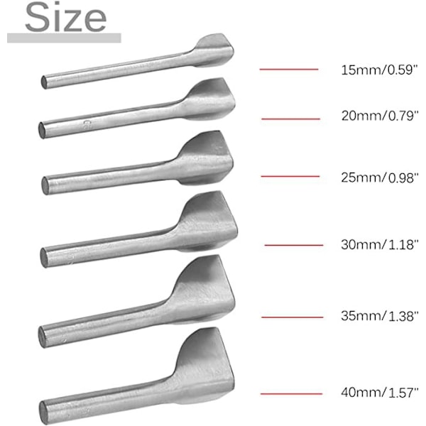 6 st/set V-formad skärverktyg, V-formad läderstans, stansverktyg, för lädersömnad läderhantverk (15-40 mm)