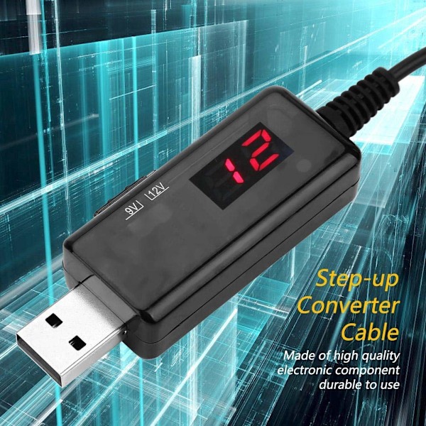 USB Boost Converter Kabel 9V till 12V DC Stegupp Transformer Linje med LED-display