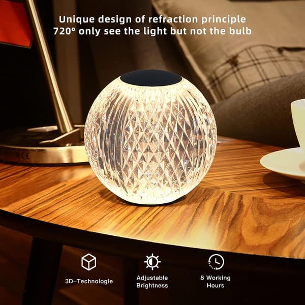 Krystallampe, Diamantbordlampe - Justerbart lys - Rund LED N